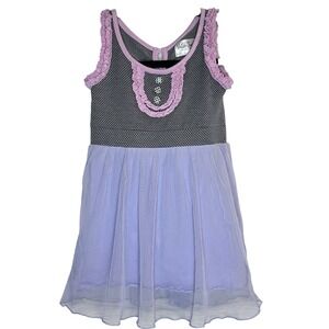 Matilda Jane Girls Dress Ruffle Trim Tulle Skirt Party‎ Cute Gray Purple Size 2
